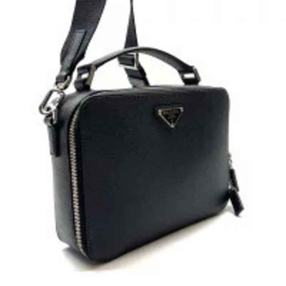 Prada Bag Saffiano Brick Black Leather Shoulder Crossbody